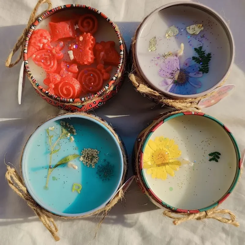 312922559_206949948426504_5908859615527285296_n Different Designs and Scents Mandala Jar Soy Wax Candle 120gm each - Image 2