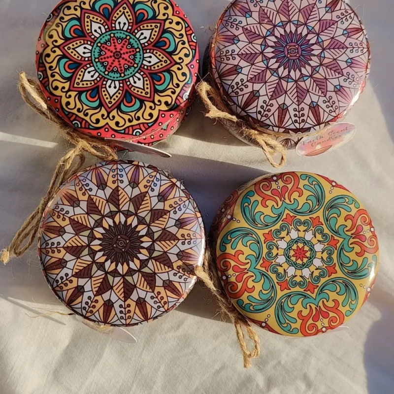 312991405_206949945093171_1381577966007105199_n Different Designs and Scents Mandala Jar Soy Wax Candle 120gm each - Image 1